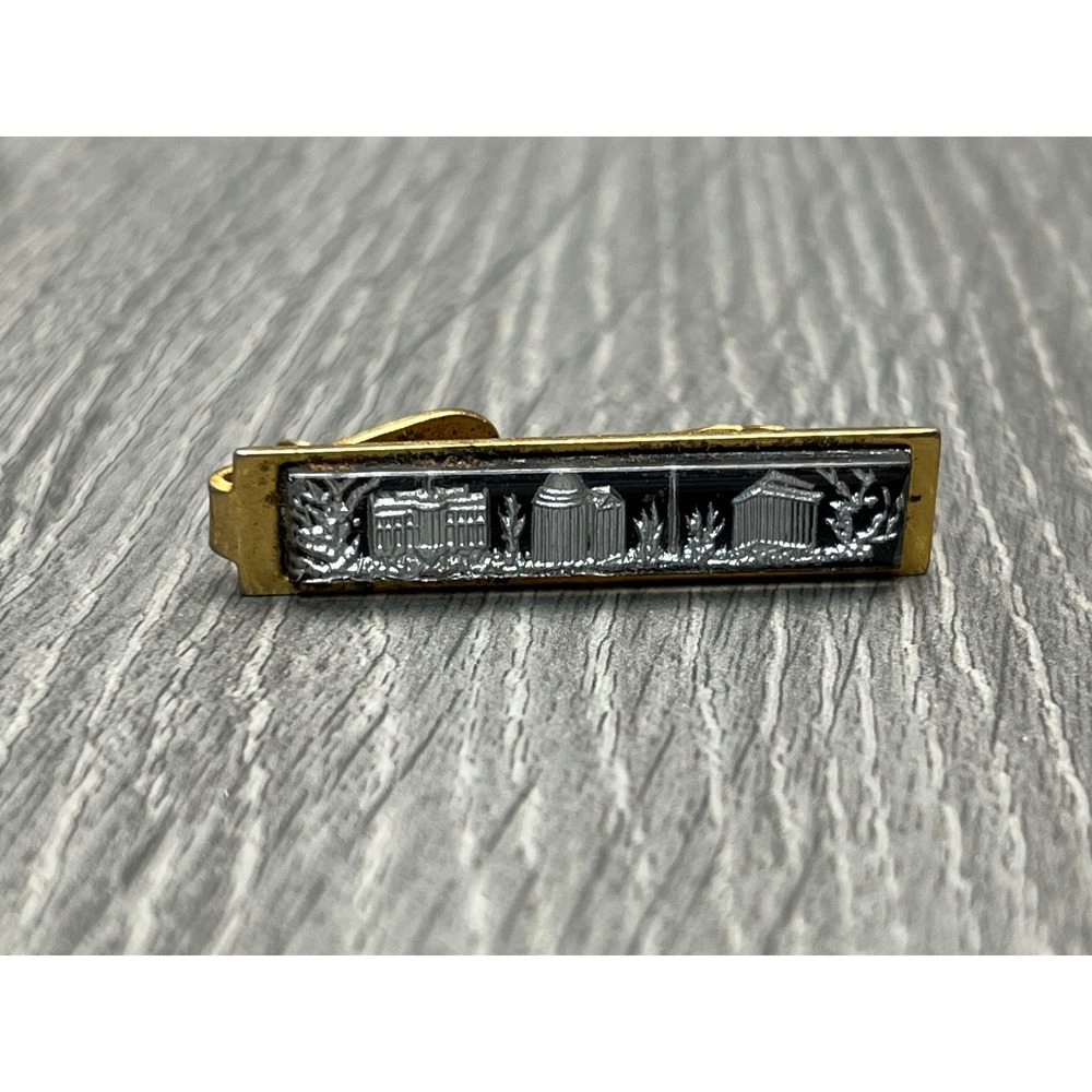 Vtg Gold Tone Tie Clip Washington DC Reverse Carved Glass Mens Jewelry - Picture 3 of 10